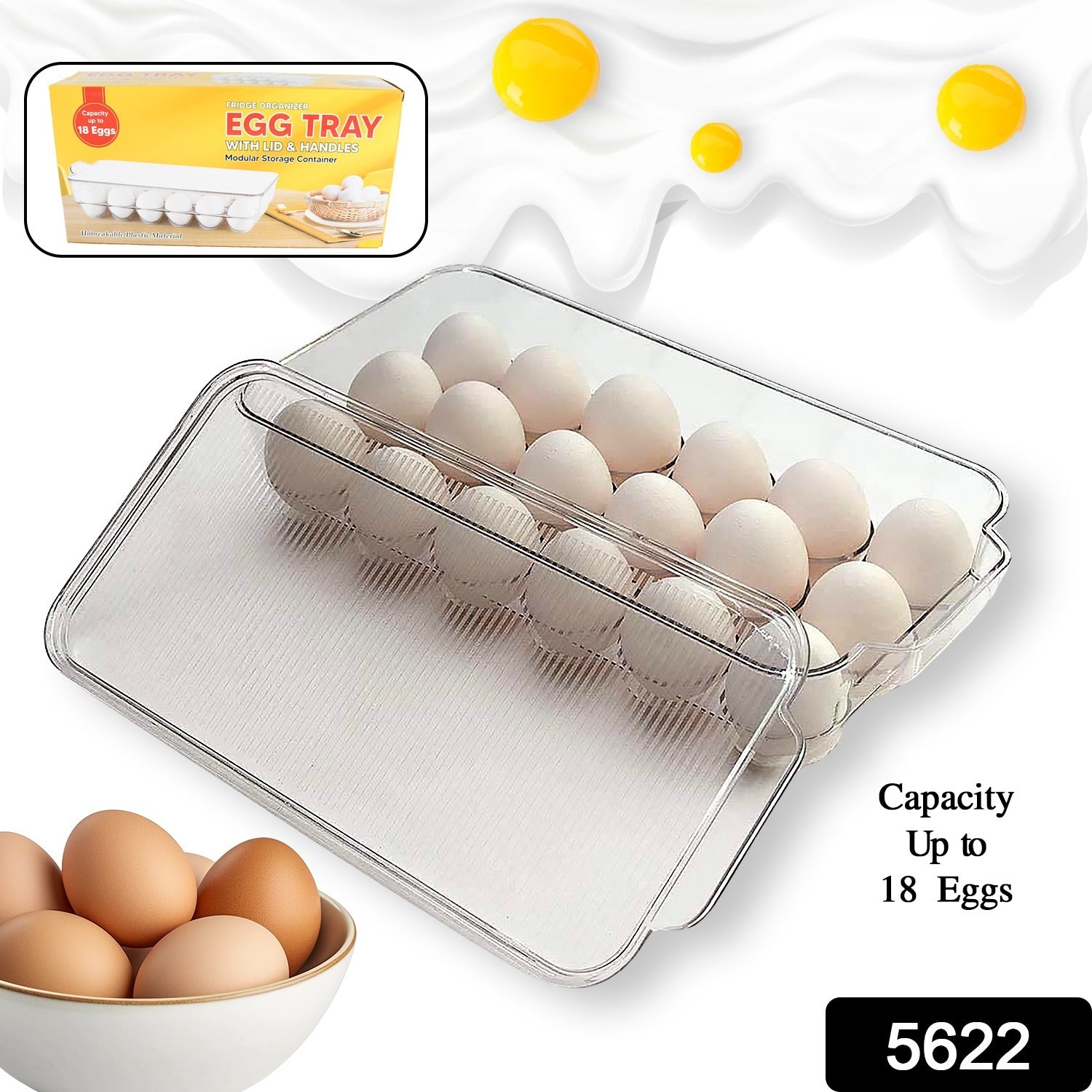 Plastic 18 Cavity Egg Storage Box Or Egg Trays For Refrigerator With Lid & Handles High Quality, Rectangular Egg Tray Box For 18 Egg (1 Pc) Plastic 18 Cavity Egg Storage Box Or Egg Trays For Refrigerator With Lid & Handles High Quality, Rectangular Egg Tray Box For 18 Egg (1 Pc)